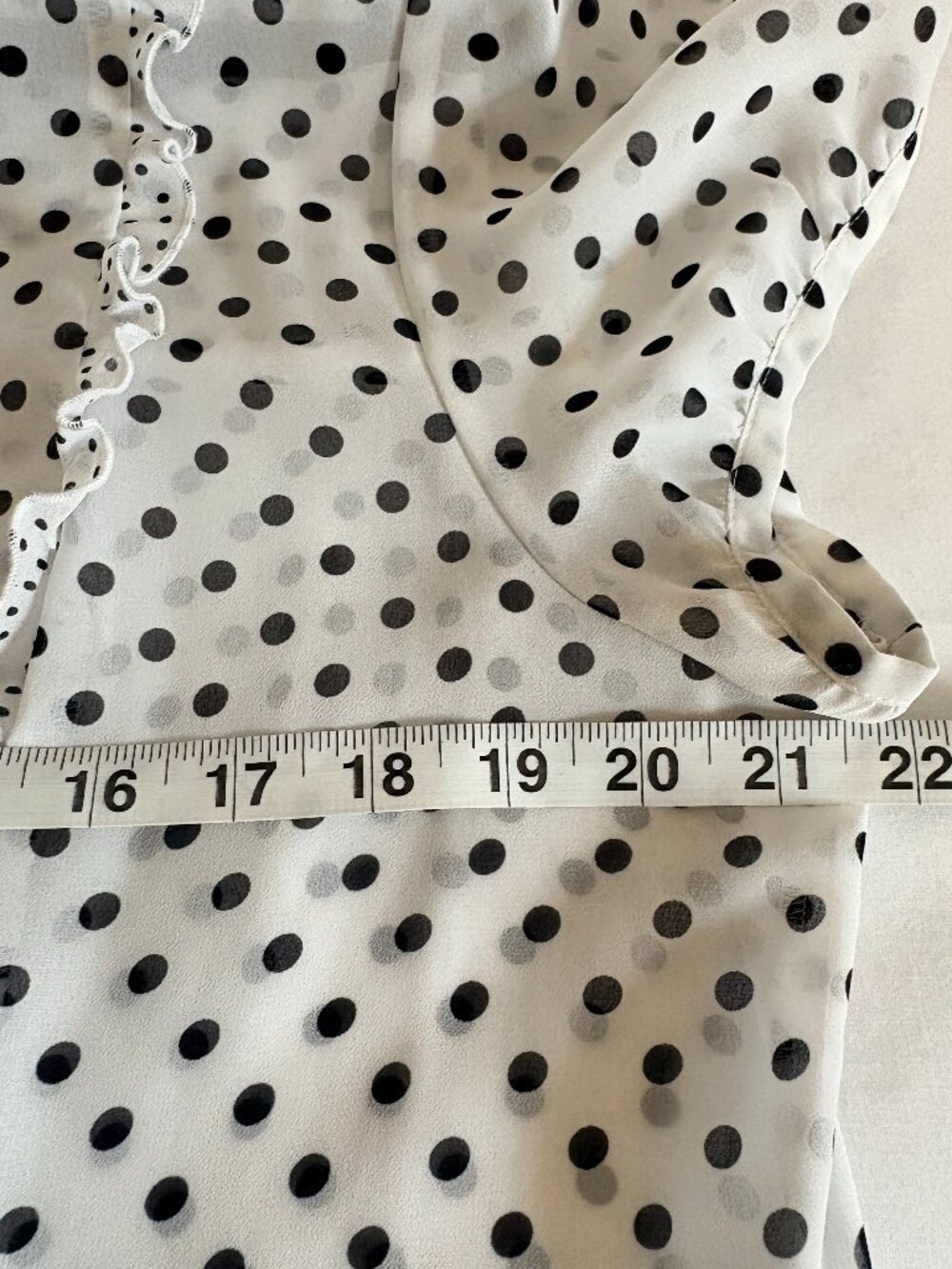 Loft White and Black Polka Dot Sheer Button-Front Ruffle Trim Blouse/Top Size 14 - Picture 7 of 7